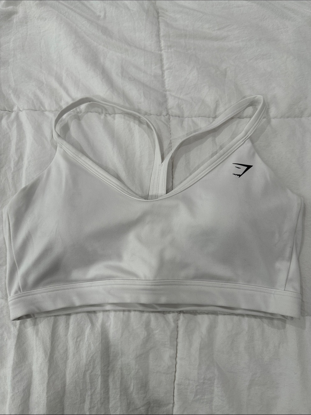 Gymshark White Y Sports Bra with Black Logo
